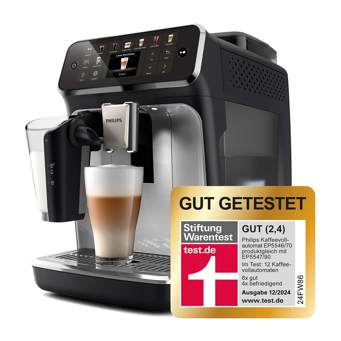 PHILIPS EP5447/90 Serie 5400 LatteGo 11 Kaffeespezialitäten Kaffeevollautomat Schwarz/Chrom